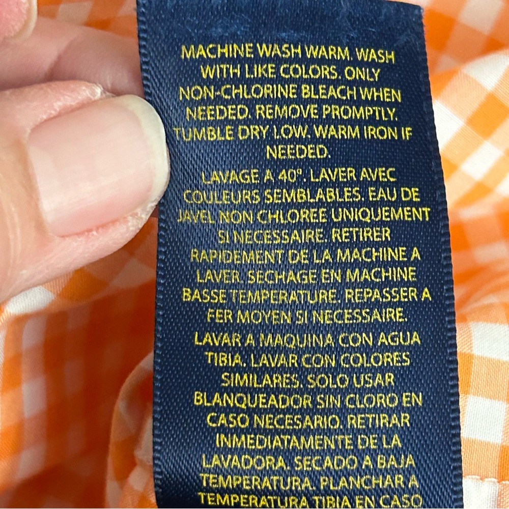 Ralph Lauren Boy’s Orange and White Checked Long Sleeve Button Down Shirt Size 7 - Picture 6 of 7